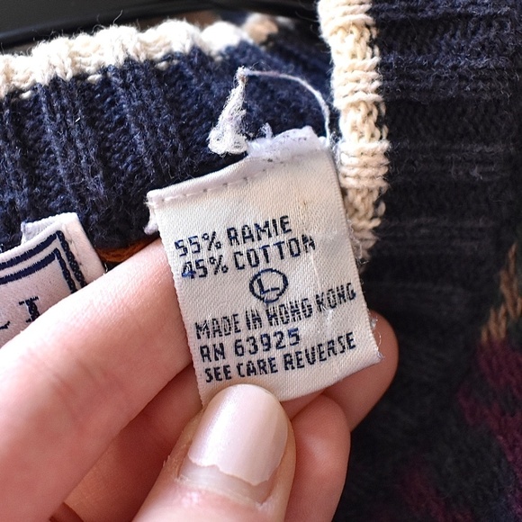 L- Vintage Michael Gerald Mens Grandpa Striped Pattern Navy Sweater - Picture 4 of 6